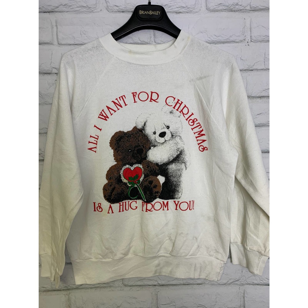 H. Wolf Teddy Bear Hugging Christmas sweater Made in USA S/M